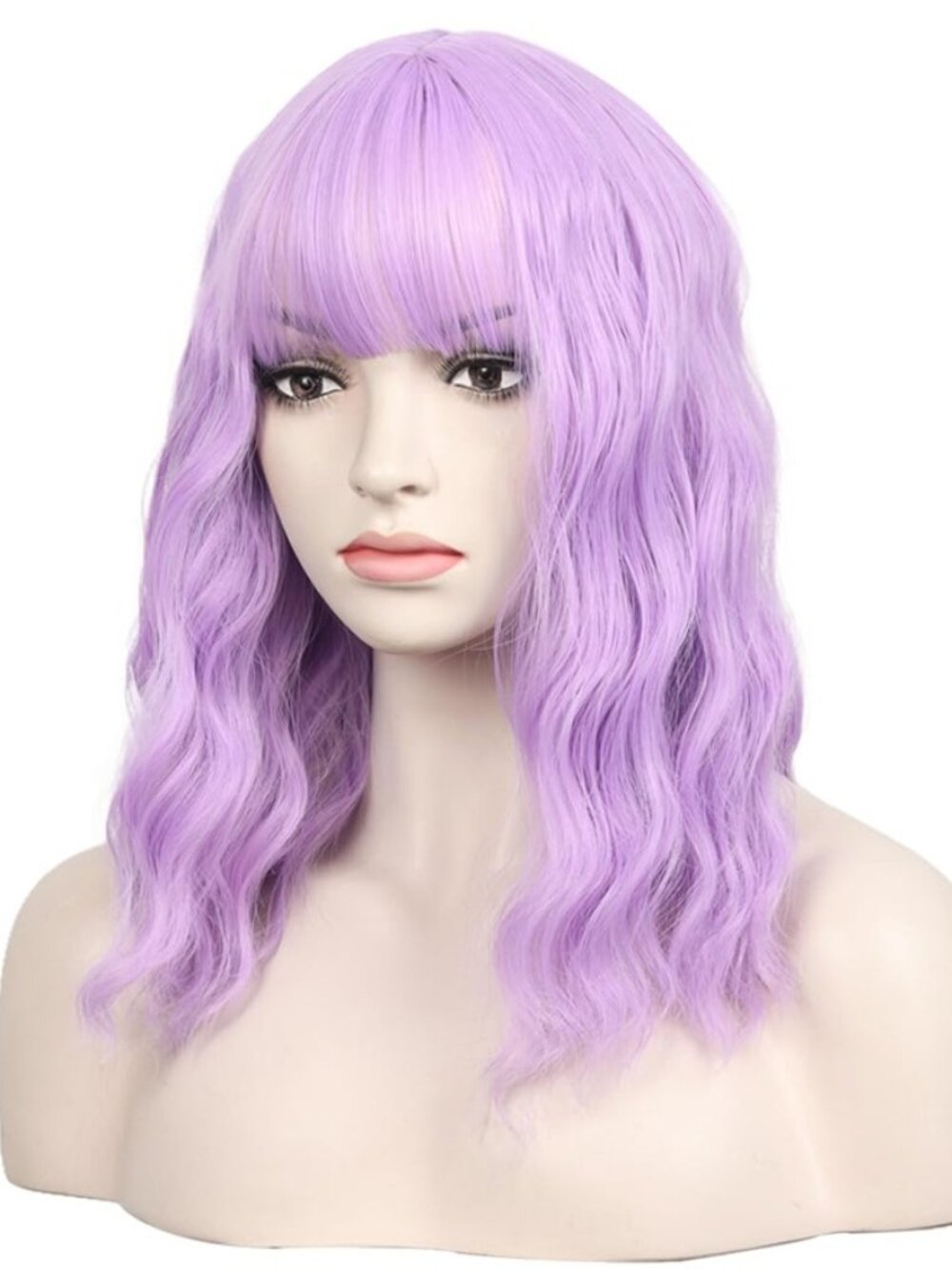 WildCos Short 14 Inches Wavy With Air Bangs Bob Cosplay Wig Lavender NIP